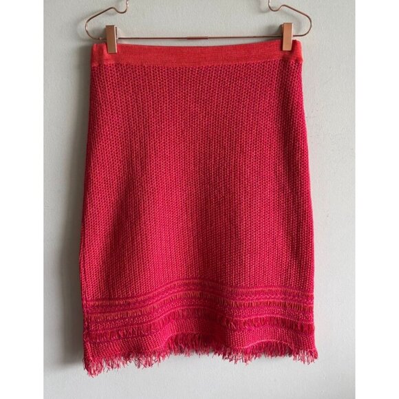 Tory Burch Brielle Womens Crochet Knit Fringe Hem Midi Skirt Pink Magenta Sz M - Picture 2 of 9